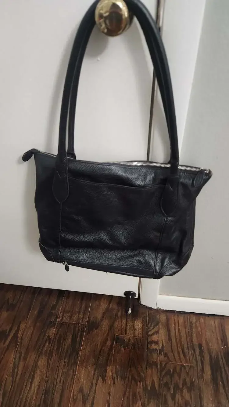 Lodis Black Pebbled Leather Shoulder Tote Bag with Floral Interior